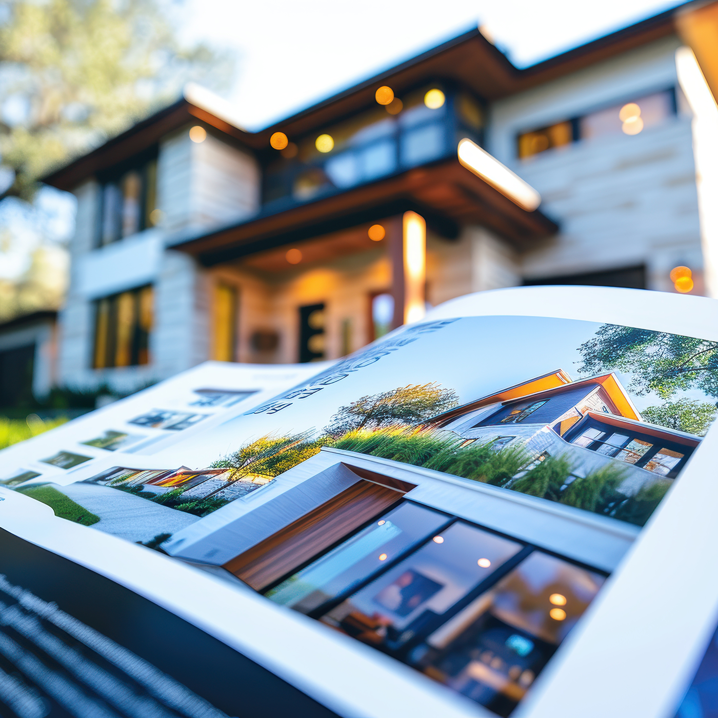 Afbeelding van een luxueus magazine met vastgoedadvertenties